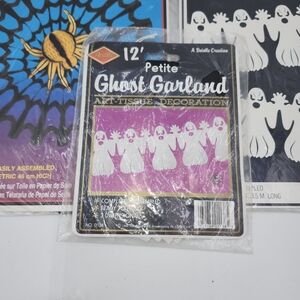 Vintage NEW Beistle Tissue Web Spider 18" & Ghost Garland Halloween Decorations